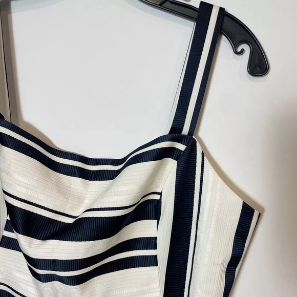 Eliza J Sleeveless Jacquard Striped Mini Tank Dress Navy Blue Size L Slit Lined - Picture 3 of 7